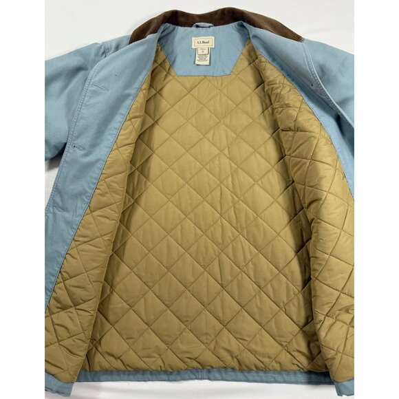 Y2K Era L.L. Bean Barn Coat L Rare Lt Blue w/Corduroy Trim Quilt Insulated Jacke - Picture 3 of 16